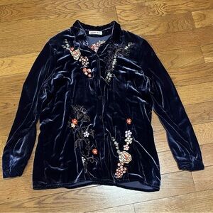 Johnny Was Velvet Shirt Deep Purple Size Medium